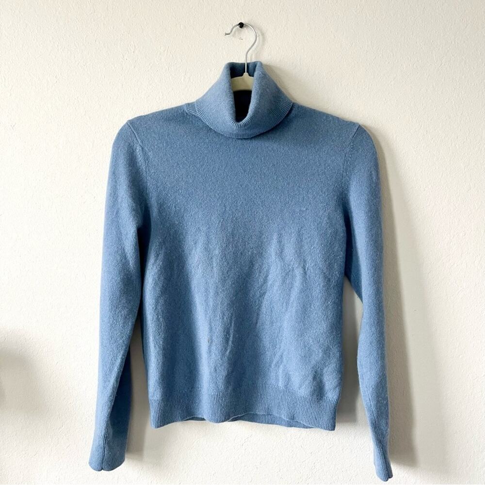 UNIQLO 100% Cashmere 3D Knit seamless chambray blue turtleneck sweater SIZE XS - Picture 1 of 6